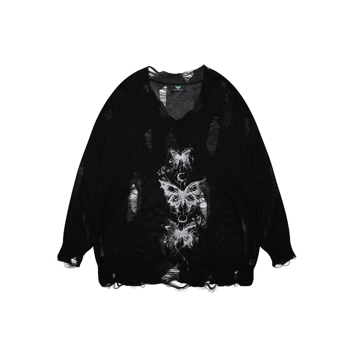Damer Oversized Tröja med Grafisk Tryck och Slitna Detaljer Mirla-Eva Jonsson