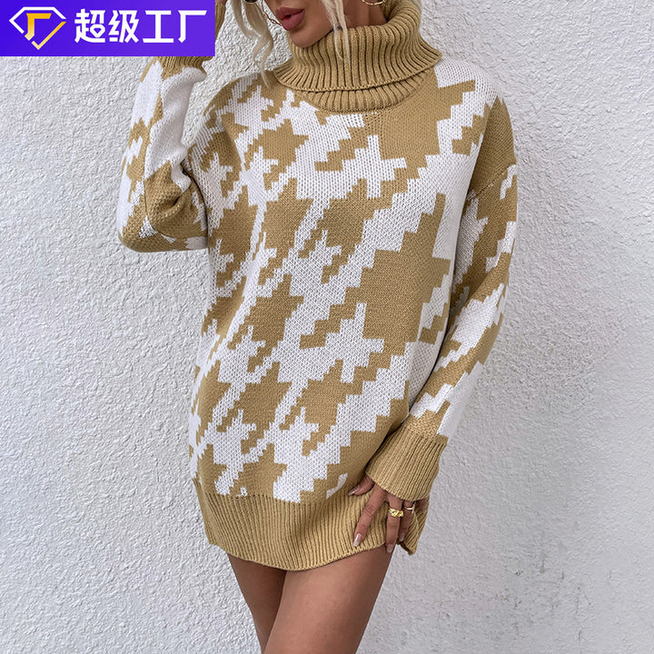 Damer Oversized Tröja med Hög Krage och Modernt Mönster Eva Jonsson-Eva Jonsson