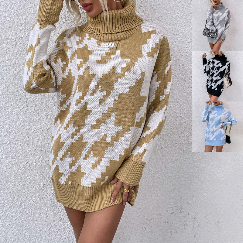 Damer Oversized Tröja med Hög Krage och Modernt Mönster Eva Jonsson-Eva Jonsson