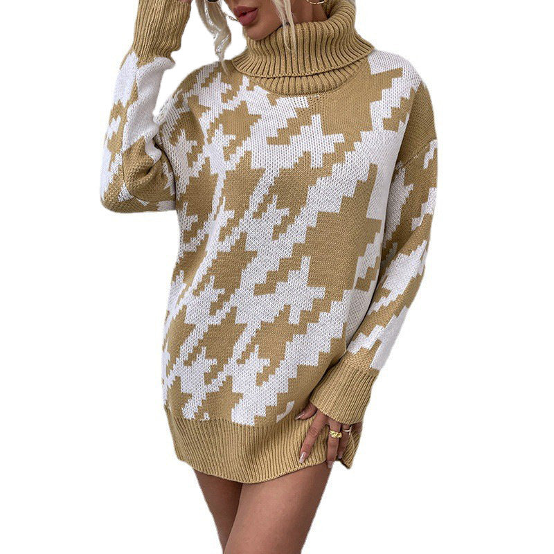 Damer Oversized Tröja med Hög Krage och Modernt Mönster Eva Jonsson-Eva Jonsson