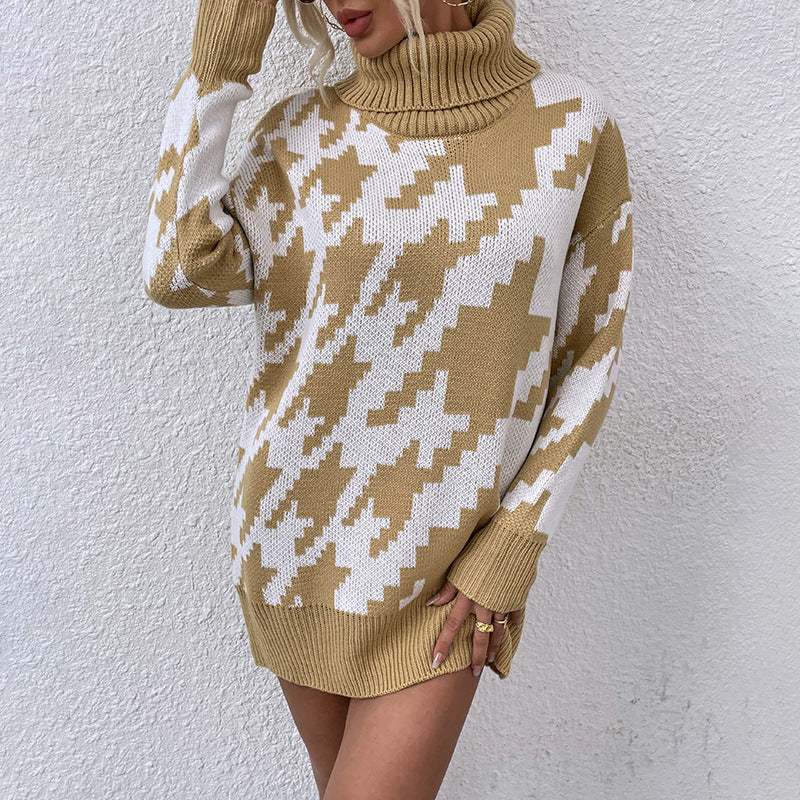 Damer Oversized Tröja med Hög Krage och Modernt Mönster Eva Jonsson-Eva Jonsson