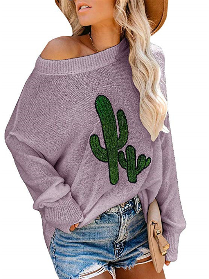 Damer Oversized Tröja med Kaktusmotiv Mirla-Eva Jonsson