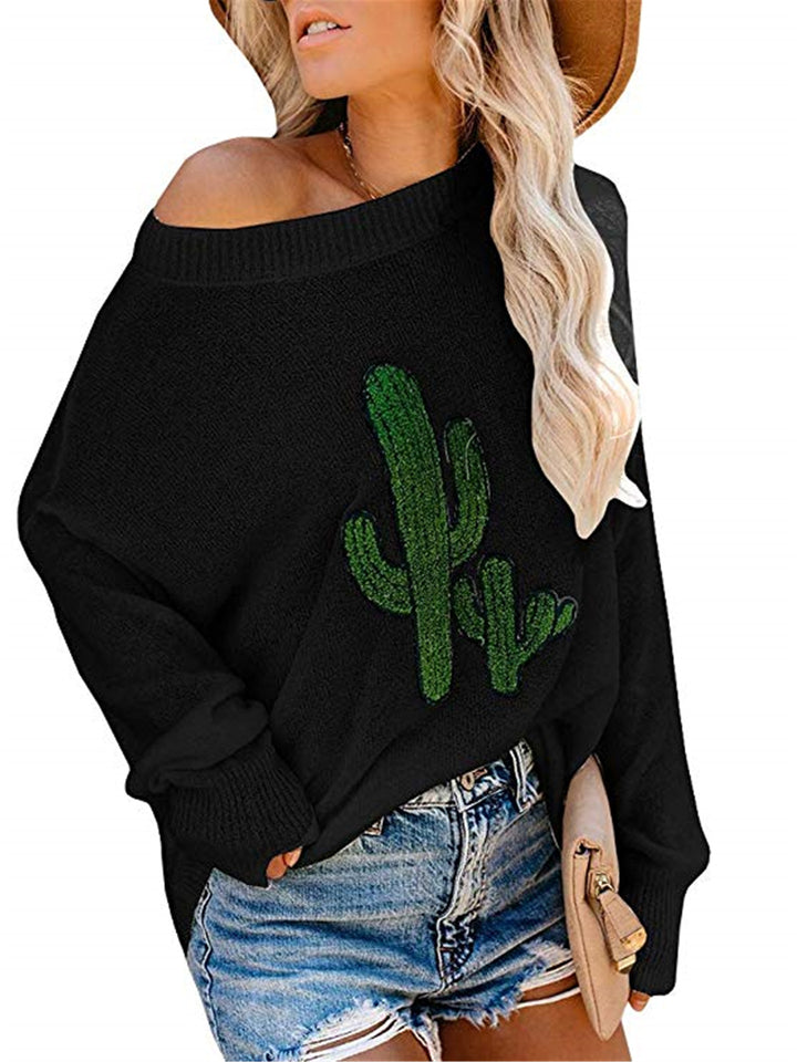 Damer Oversized Tröja med Kaktusmotiv Mirla-Eva Jonsson