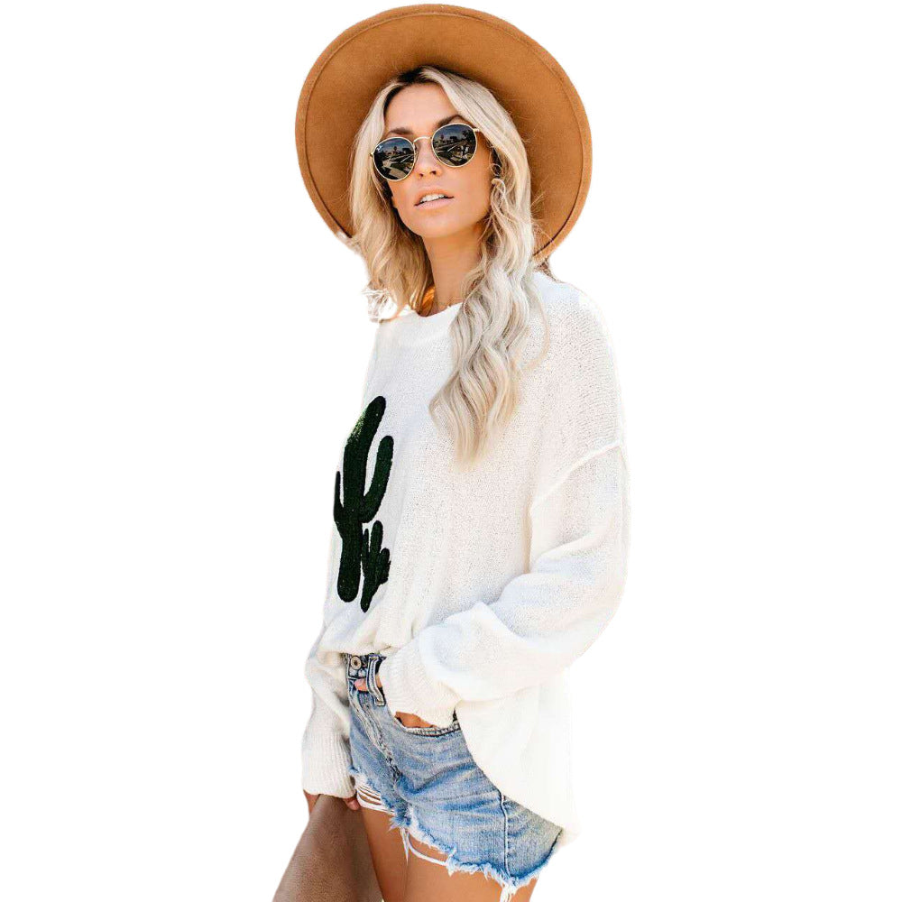 Damer Oversized Tröja med Kaktusmotiv Mirla-Eva Jonsson
