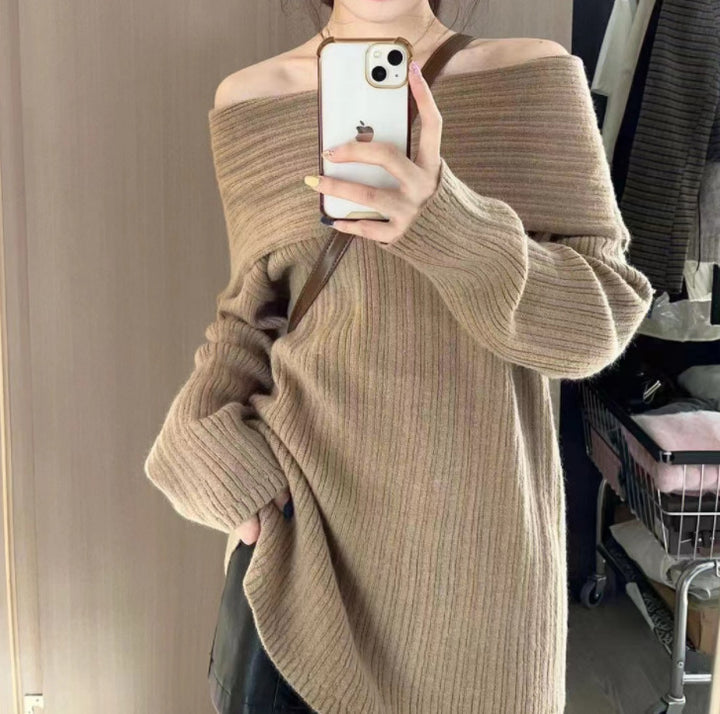 Damer Oversized Tröja med Off-Shoulder-Snitt Eva Jonsson-Eva Jonsson