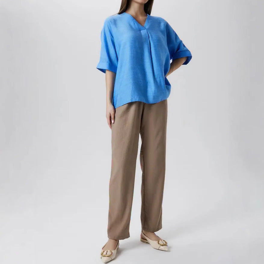 Damer Oversized Tunika med V-ringning och lätt vävmönster Mirla-Eva Jonsson