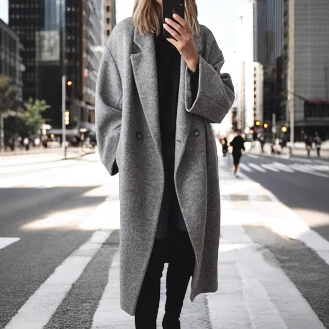 Damer Oversized Ullkappa med dubbelknappat design och avslappnad passform Eva Jonsson-Eva Jonsson