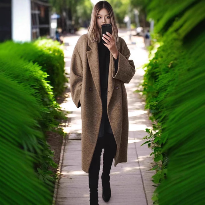 Damer Oversized Ullkappa med dubbelknappat design och avslappnad passform Eva Jonsson-Eva Jonsson