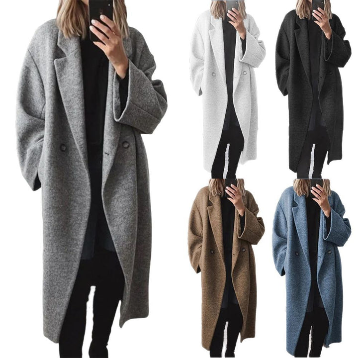 Damer Oversized Ullkappa med dubbelknappat design och avslappnad passform Eva Jonsson-Eva Jonsson