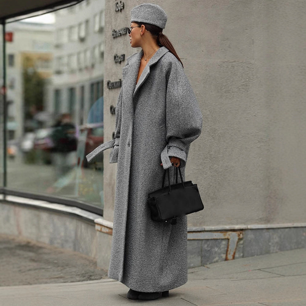 Damer Oversized Ullkappa med randig design och bälte Eva Jonsson-Eva Jonsson
