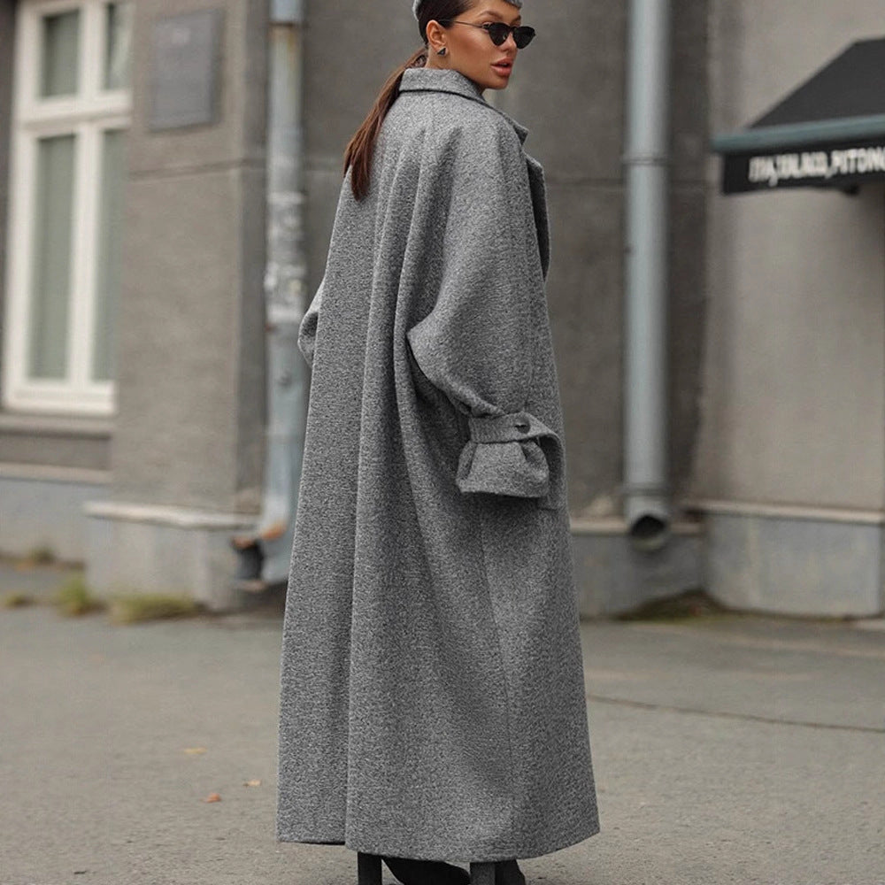 Damer Oversized Ullkappa med randig design och bälte Eva Jonsson-Eva Jonsson