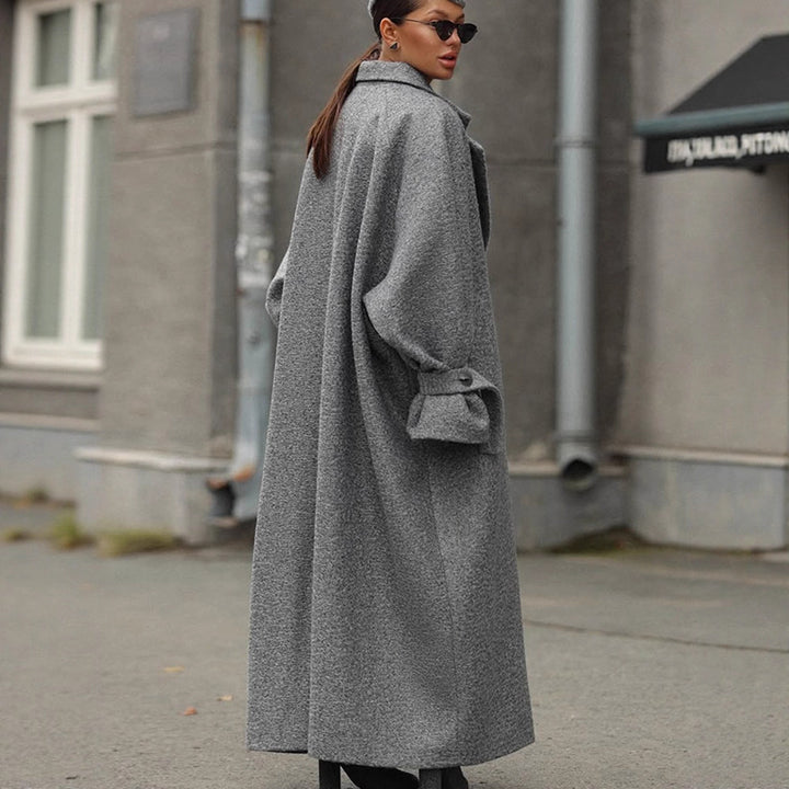 Damer Oversized Ullkappa med randig design och bälte Eva Jonsson-Eva Jonsson