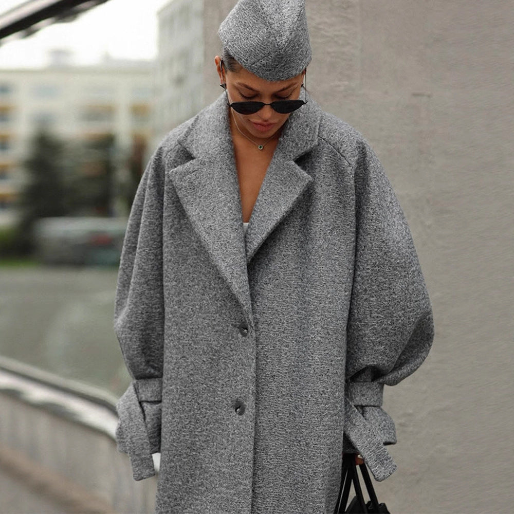 Damer Oversized Ullkappa med randig design och bälte Eva Jonsson-Eva Jonsson
