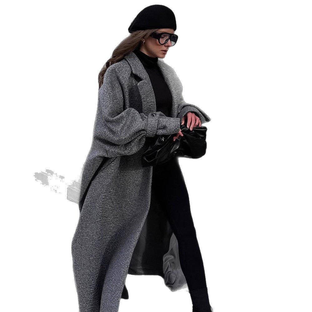 Damer Oversized Ullkappa med randig design och bälte Eva Jonsson-Eva Jonsson