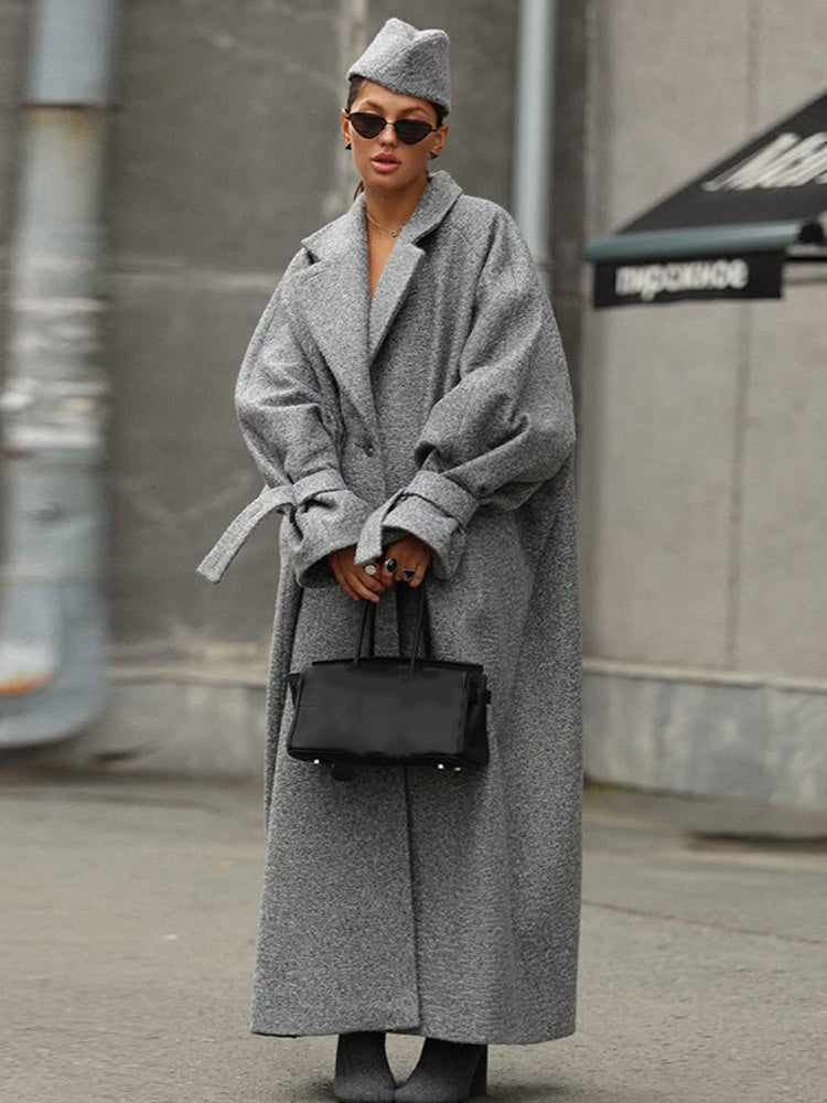 Damer Oversized Ullkappa med randig design och bälte Eva Jonsson-Eva Jonsson
