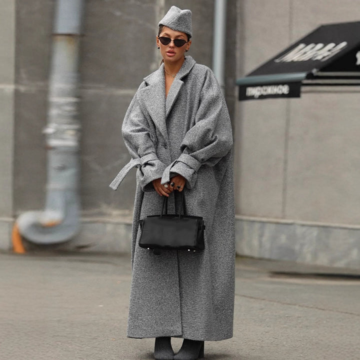 Damer Oversized Ullkappa med randig design och bälte Eva Jonsson-Eva Jonsson