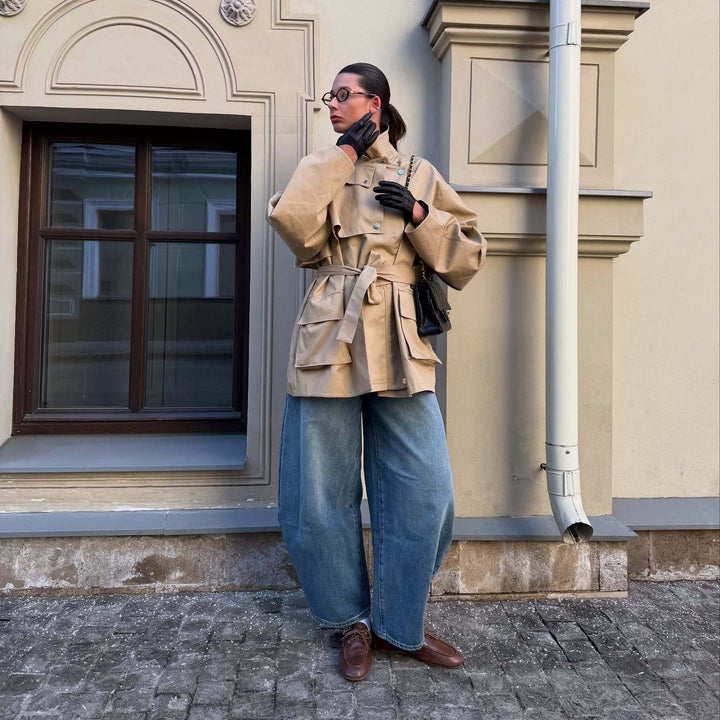 Damer Oversized Utility-jacka med bälte och stora fickor Eva Jonsson-Eva Jonsson