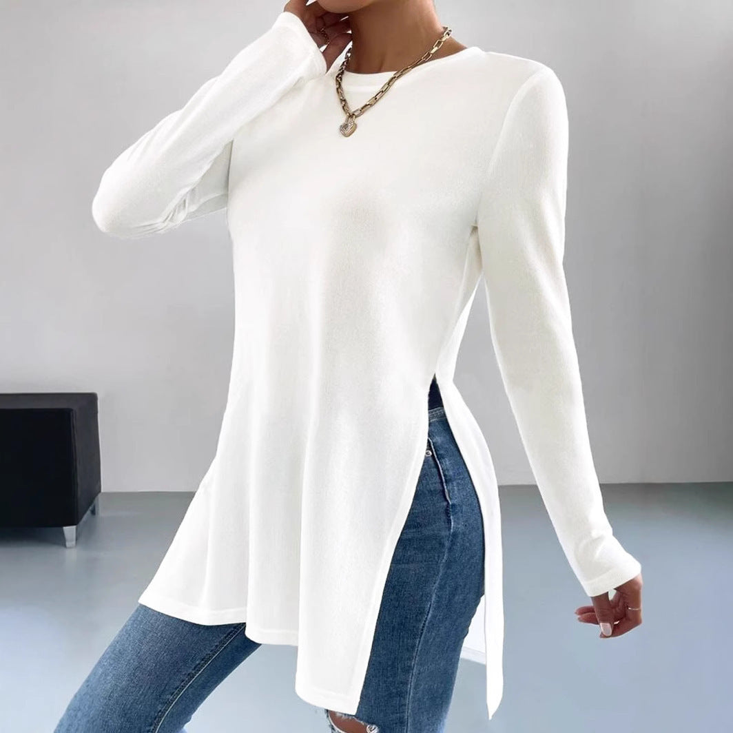 Damer Oversized långärmad tröja med sidofickor och rund halsringning Mirla-Eva Jonsson