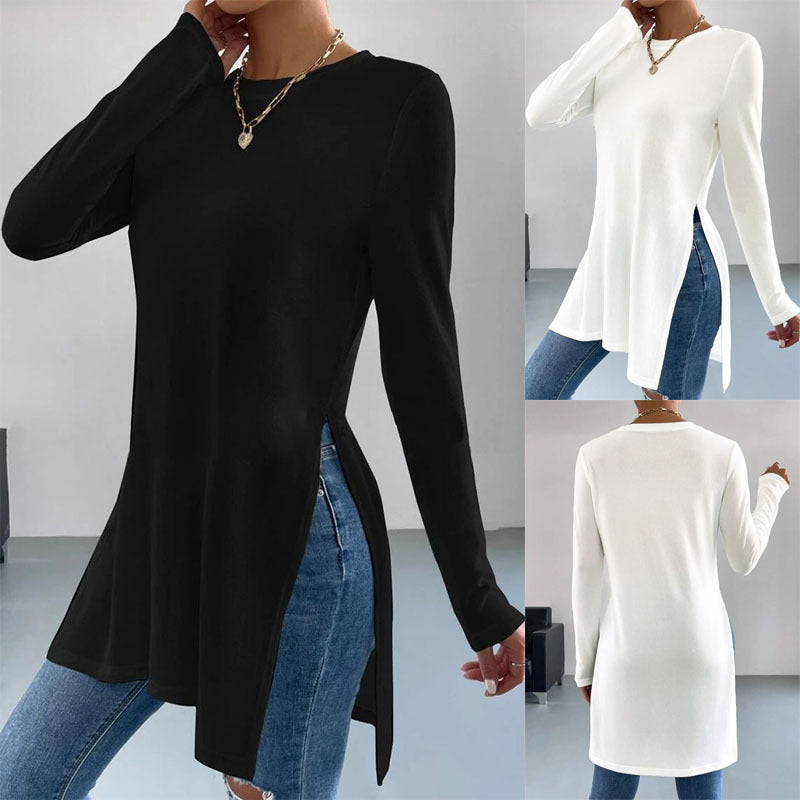 Damer Oversized långärmad tröja med sidofickor och rund halsringning Mirla-Eva Jonsson