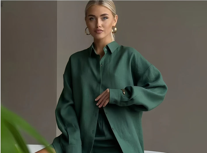 Damer Oversized skjortklänning med långa ärmar och asymmetrisk skärning Mirla-Eva Jonsson