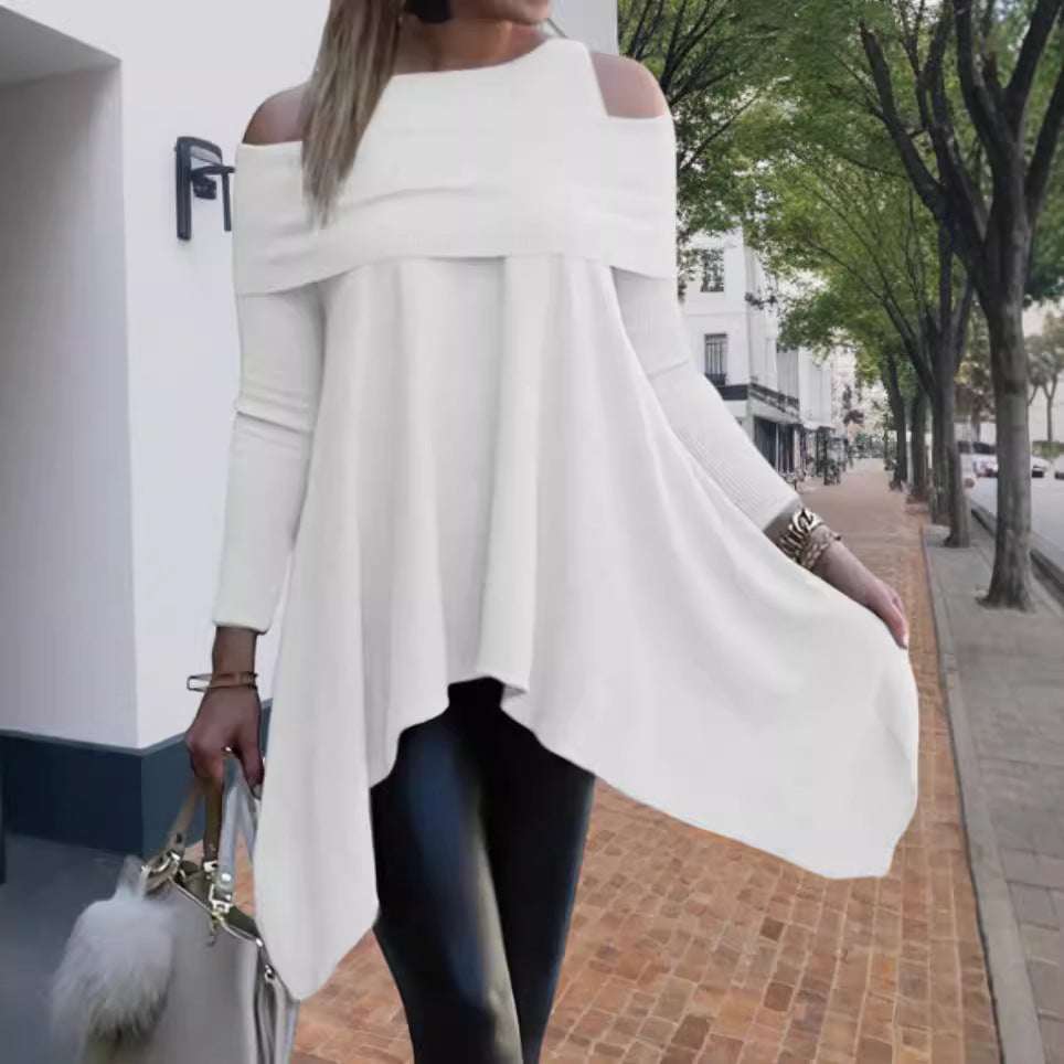 Damer Oversized topp med snygg off-shoulder design och asymmetrisk fåll Mirla-Eva Jonsson
