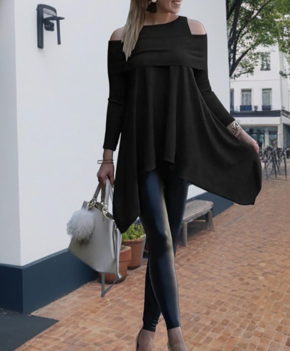 Damer Oversized topp med snygg off-shoulder design och asymmetrisk fåll Mirla-Eva Jonsson