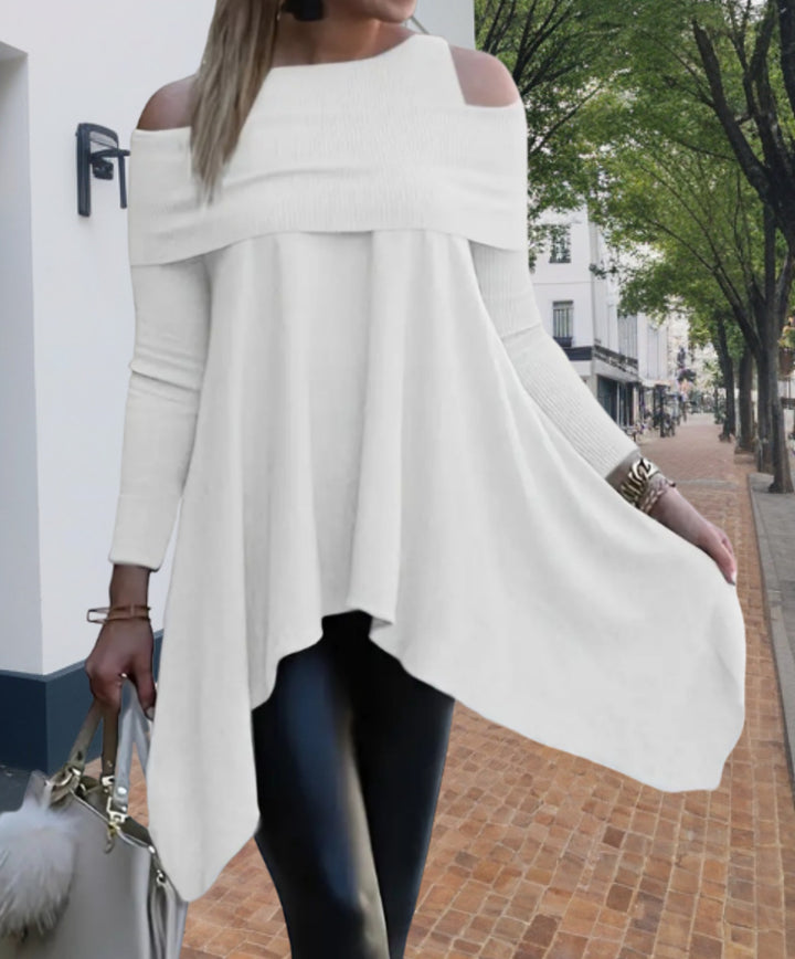 Damer Oversized topp med snygg off-shoulder design och asymmetrisk fåll Mirla-Eva Jonsson
