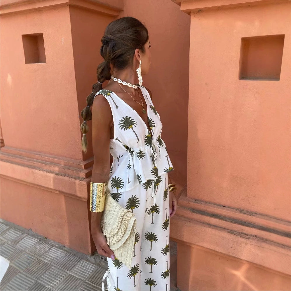 Damer Palazzo-byxor med blommönster och band Mirla-Eva Jonsson
