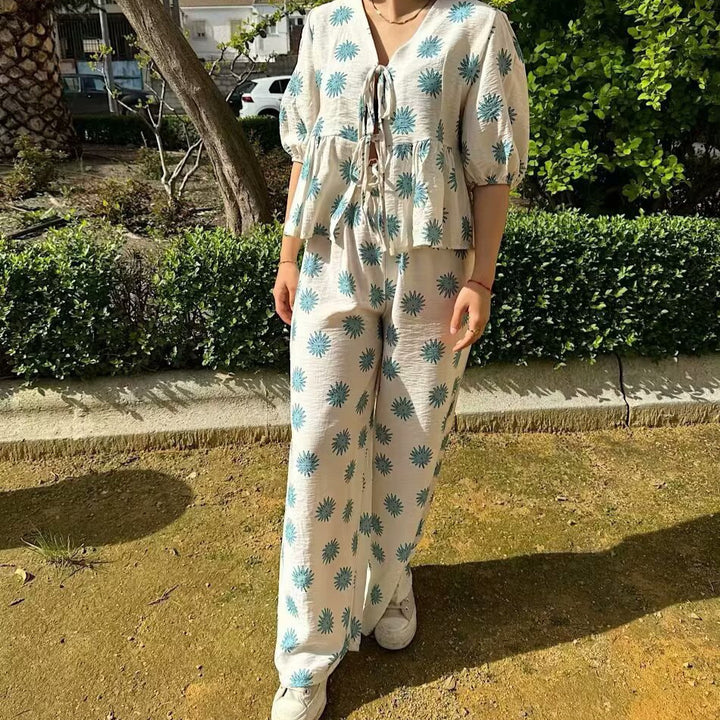 Damer Palazzo-byxor med blommönster och elastisk midja Mirla-Eva Jonsson