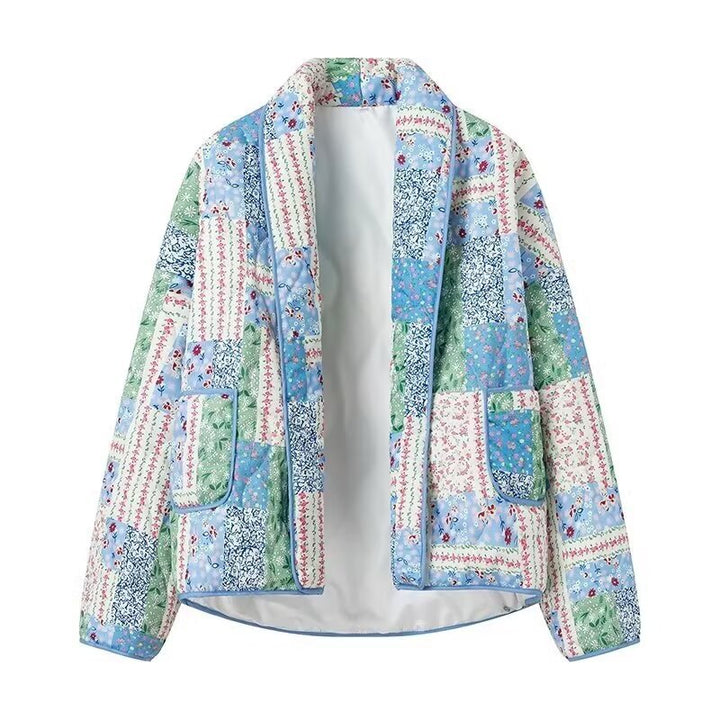 Damer Patchwork Vadderad Jacka med Blommönster och Praktiska Sidofickor Mirla-Eva Jonsson