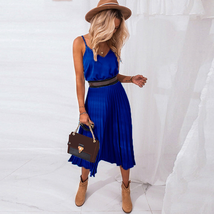 Damer Plisserad Midi-Klänning med Spaghettiband och smickrande Silhuett Eva Jonsson-Eva Jonsson