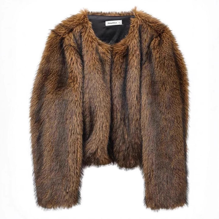 Damer Plush-Cropped-Jacka med elegant pälsdetalj Eva Jonsson-Eva Jonsson