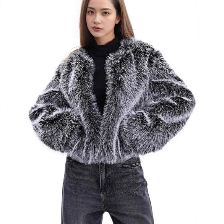 Damer Plush-Cropped-Jacka med elegant pälsdetalj Mirla-Eva Jonsson