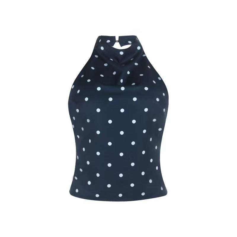Damer Polka-Dots Haltertop med hög krage och figursydd passform Mirla-Eva Jonsson