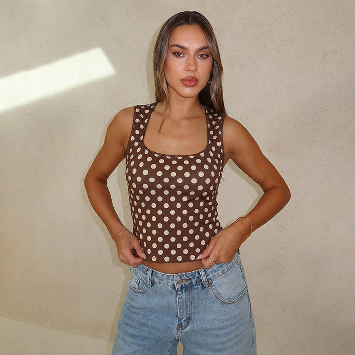 Damer Prickig Crop-Top med kvadratisk halsringning och elastiskt midjeband Mirla-Eva Jonsson