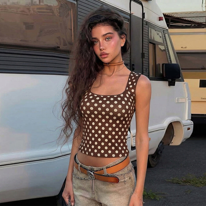 Damer Prickig Crop-Top med kvadratisk halsringning och elastiskt midjeband Mirla-Eva Jonsson