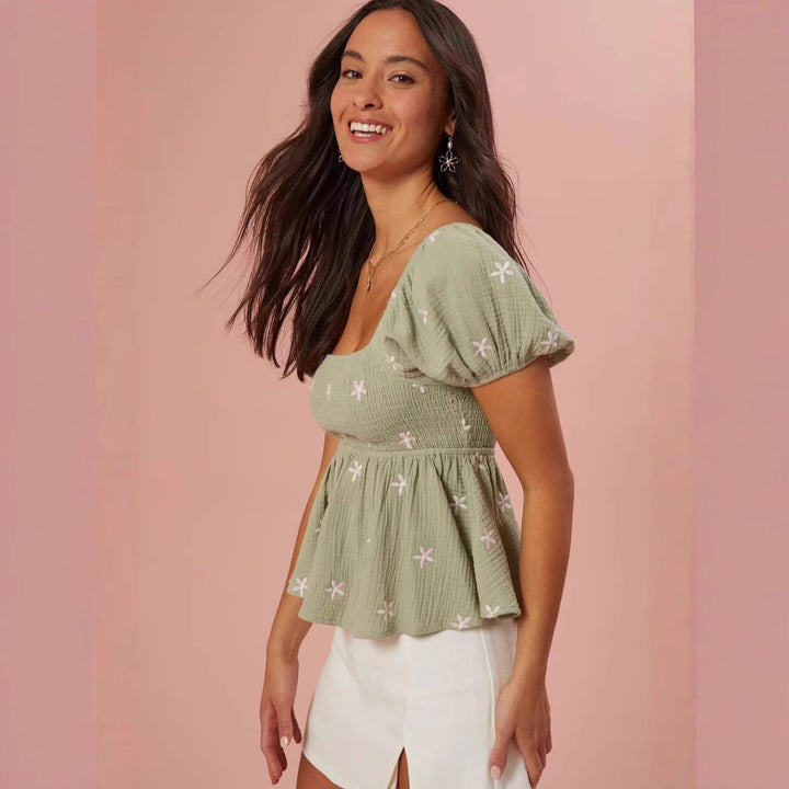 Damer Puffärmad Blusenshirt med elastisk midja Mirla-Eva Jonsson