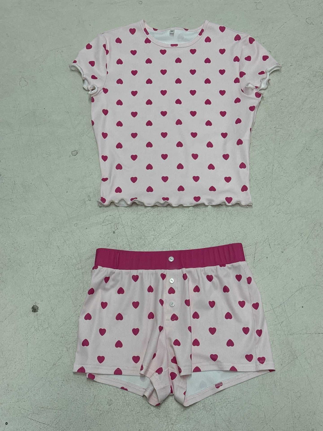 Damer Pyjamaset med hjärtformat mönster och dekorativt gummiband Mirla-Eva Jonsson