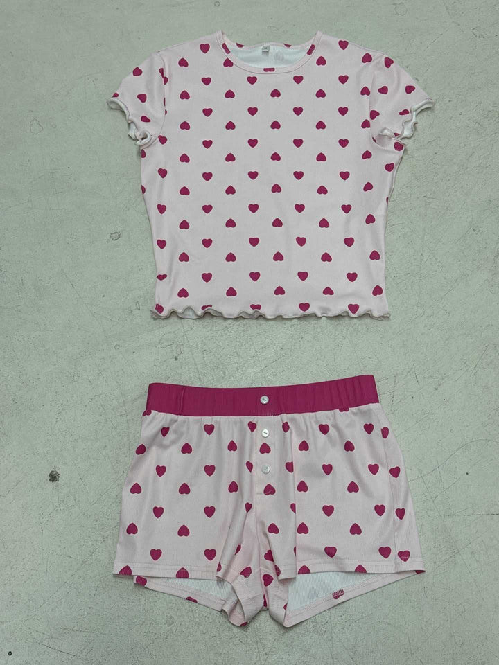 Damer Pyjamaset med hjärtformat mönster och dekorativt gummiband Mirla-Eva Jonsson