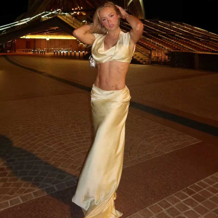 Damer Raffinerat Crop Top och Maxi Kjol Set Mirla-Eva Jonsson