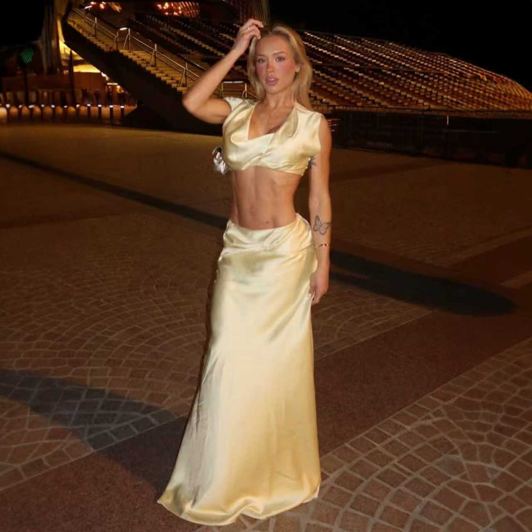 Damer Raffinerat Crop Top och Maxi Kjol Set Mirla-Eva Jonsson