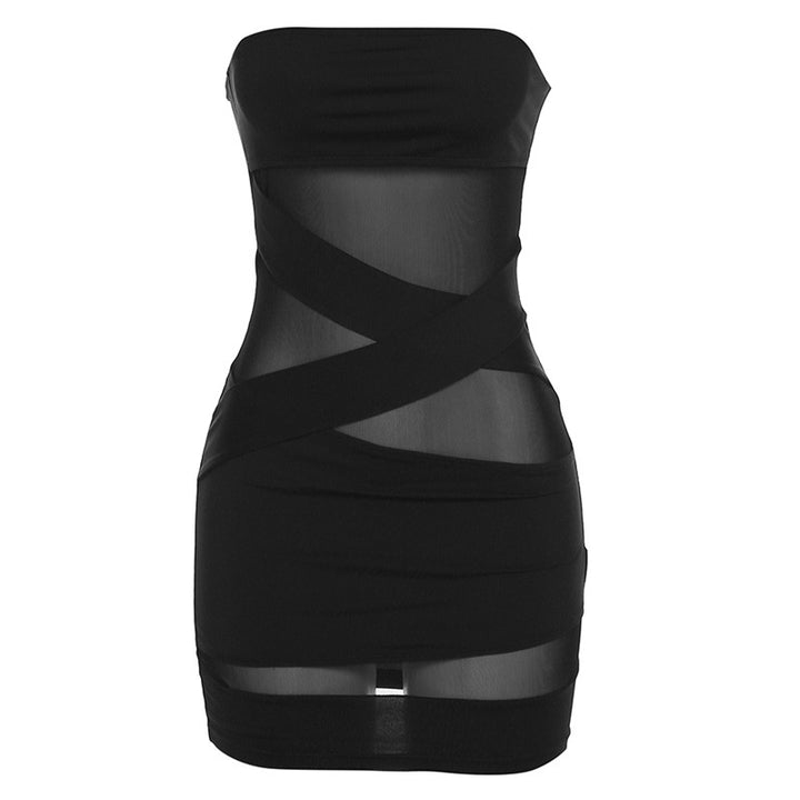 Damer Raffinerat bandeau-klänning med transparenta insatser och korsdetaljer Mirla-Eva Jonsson