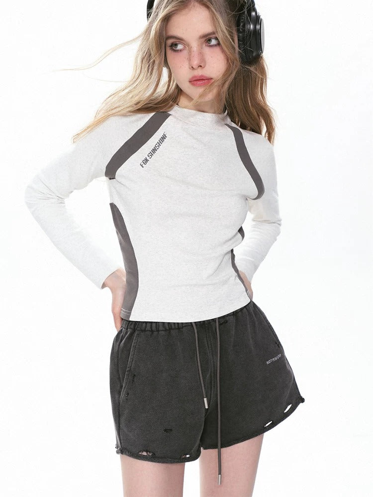 Damer Raglan Långärmad T-Shirt Kontrast Slim Fit-Eva Jonsson