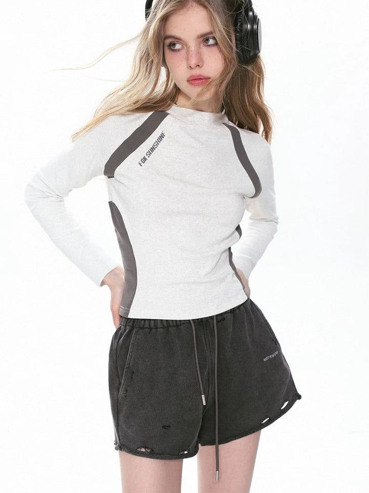Damer Raglan Långärmad T-Shirt Kontrast Slim Fit-Eva Jonsson