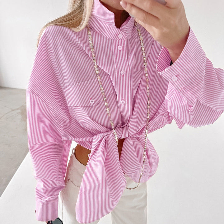 Damer Randig Oversized-Skjortblus med Bröstficka och Avslappnad Passform Mirla-Eva Jonsson
