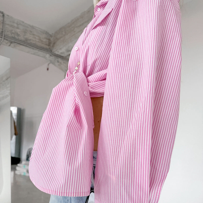 Damer Randig Oversized-Skjortblus med Bröstficka och Avslappnad Passform Mirla-Eva Jonsson