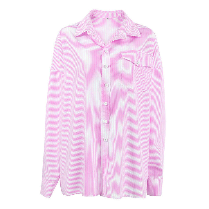 Damer Randig Oversized-Skjortblus med Bröstficka och Avslappnad Passform Mirla-Eva Jonsson