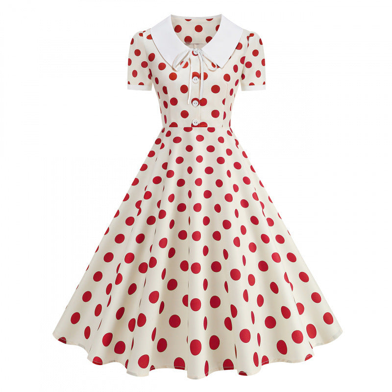 Damer Retro Maxiklänning med krage och prickar Mirla-Eva Jonsson