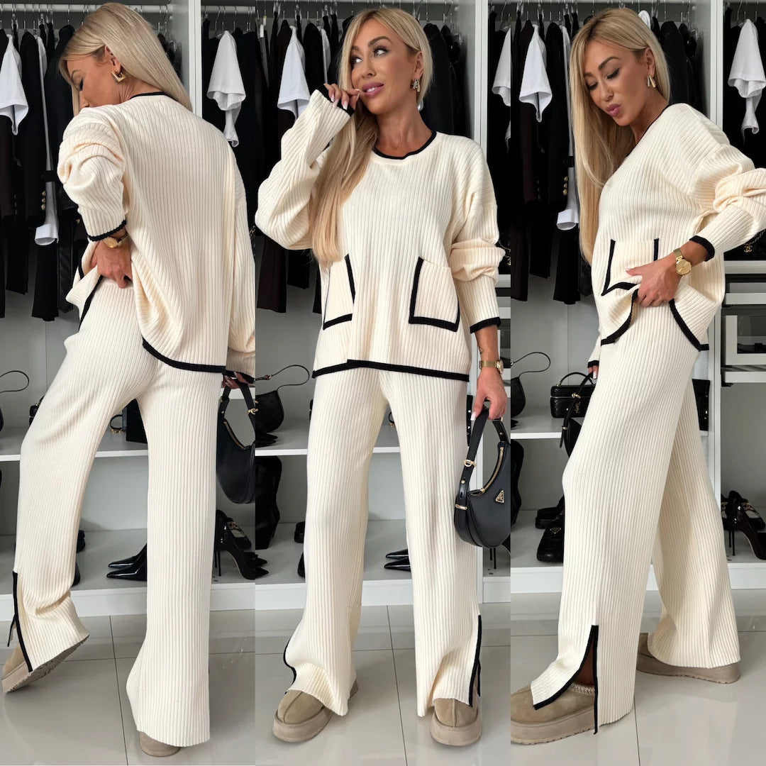 Damer Ribbstickat Loungewear-set med dekorativa fickor Mirla-Eva Jonsson