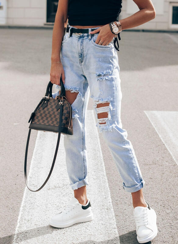 Damer Ripped Boyfriend Jeans i avslappnad vintage-stil med hög midja Mirla-Eva Jonsson